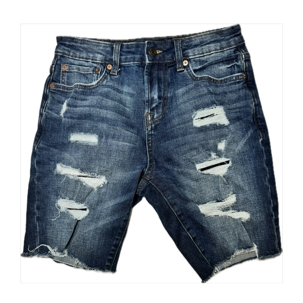 Aeropostale Men’s Dark Denim Slim Cut-Off Ripped Shorts Size 28